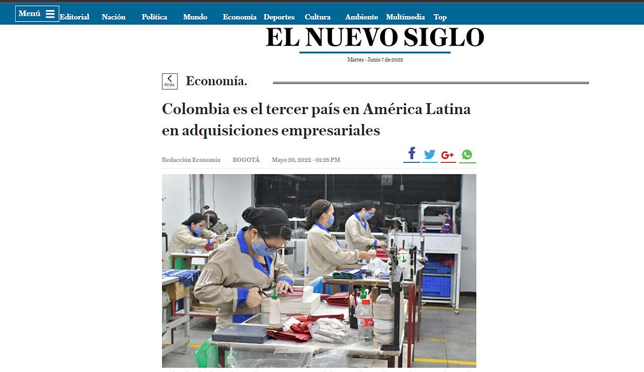 Colombia es el tercer pas en Amrica Latina en adquisiciones empresariales